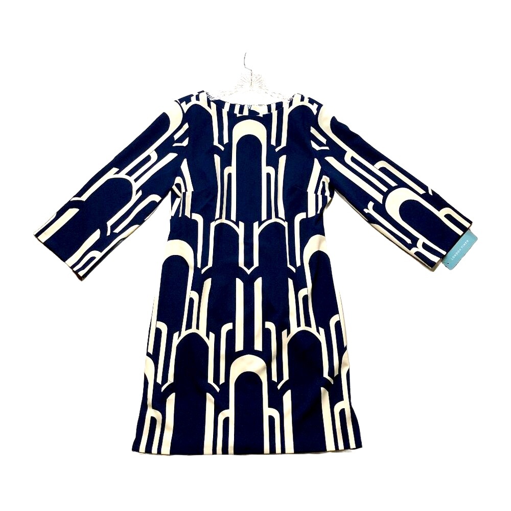 London Times Navy and Ivory Geometric Dress
